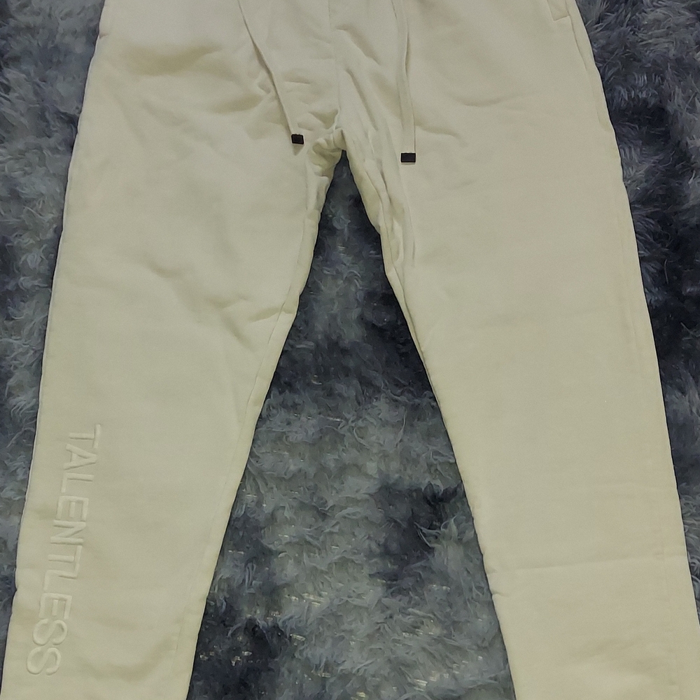 Talentless Sweatpants Embroidered Logo Ivory/Bone Joggers Size Large
